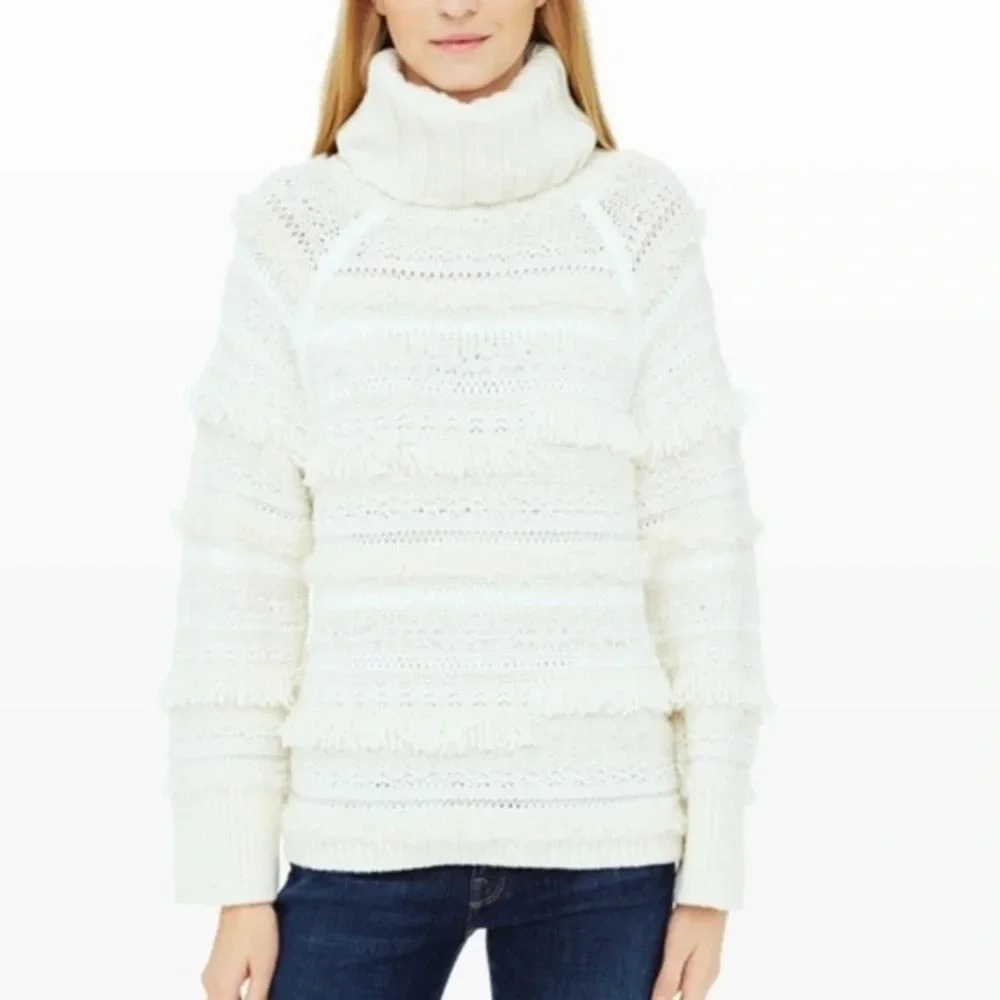 Club Monaco Amabel Fringe Turtleneck Sweater S